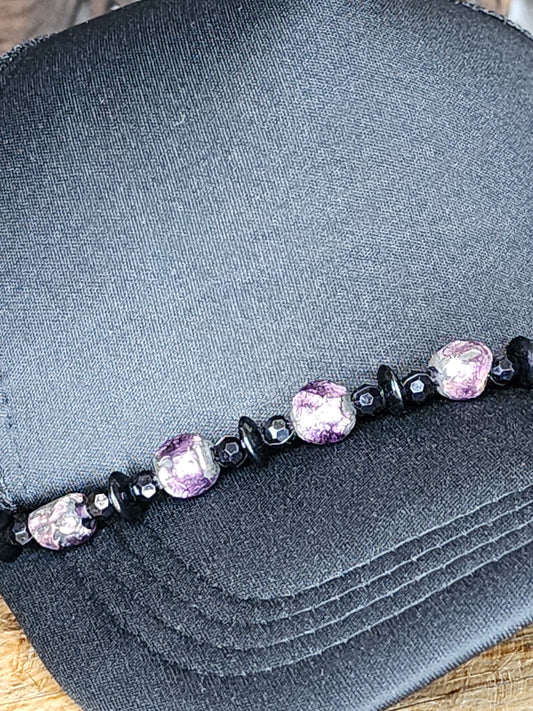 Trucker Hat with Hat Chain Black/Purple Lg