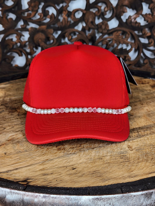 Trucker Hat with Hat Chain Red