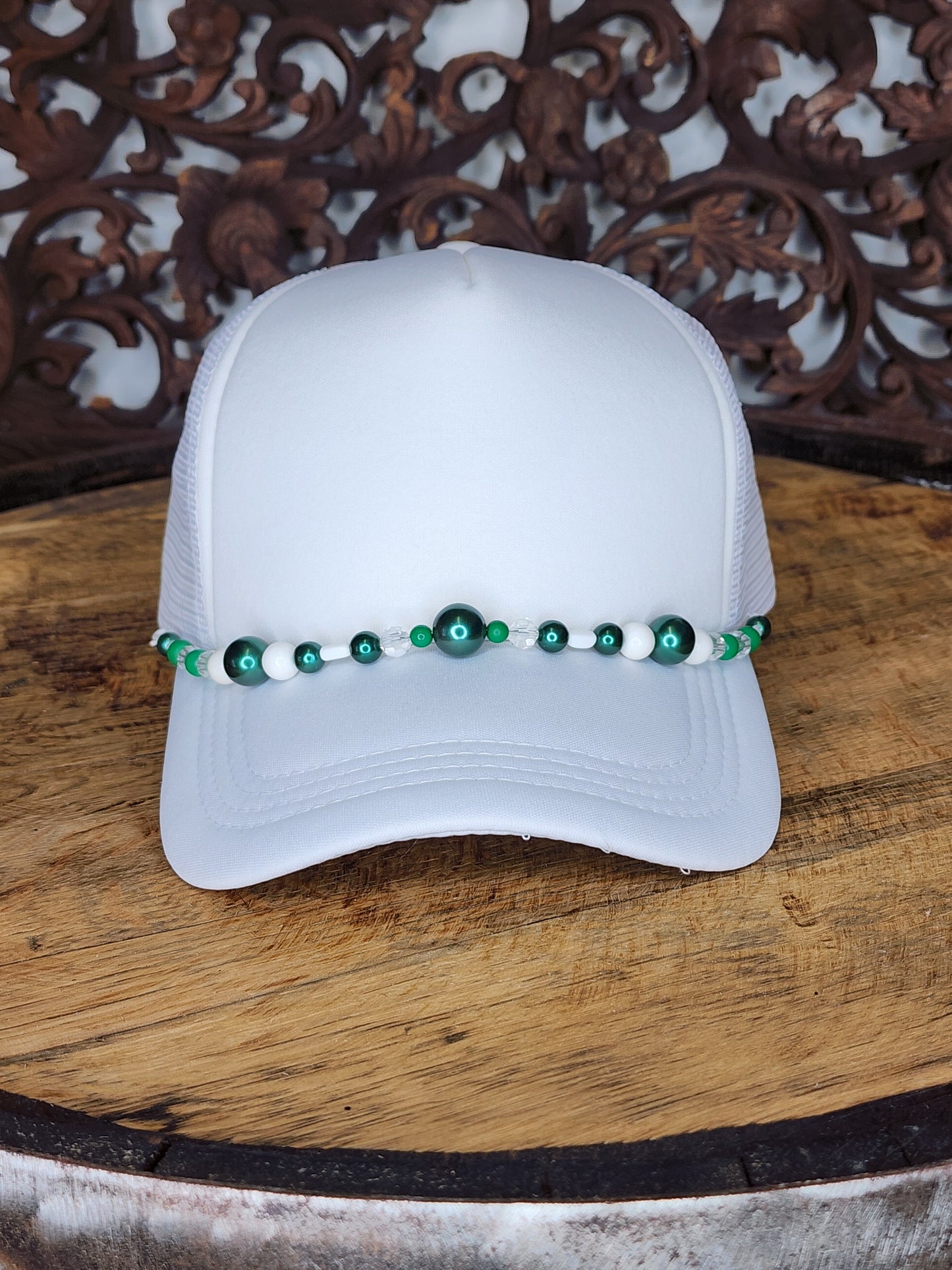 Trucker Hat with Hat Chain Green/White