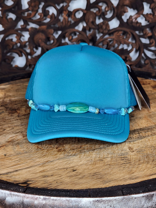 Trucker Hat with Hat Chain Teal/Blue