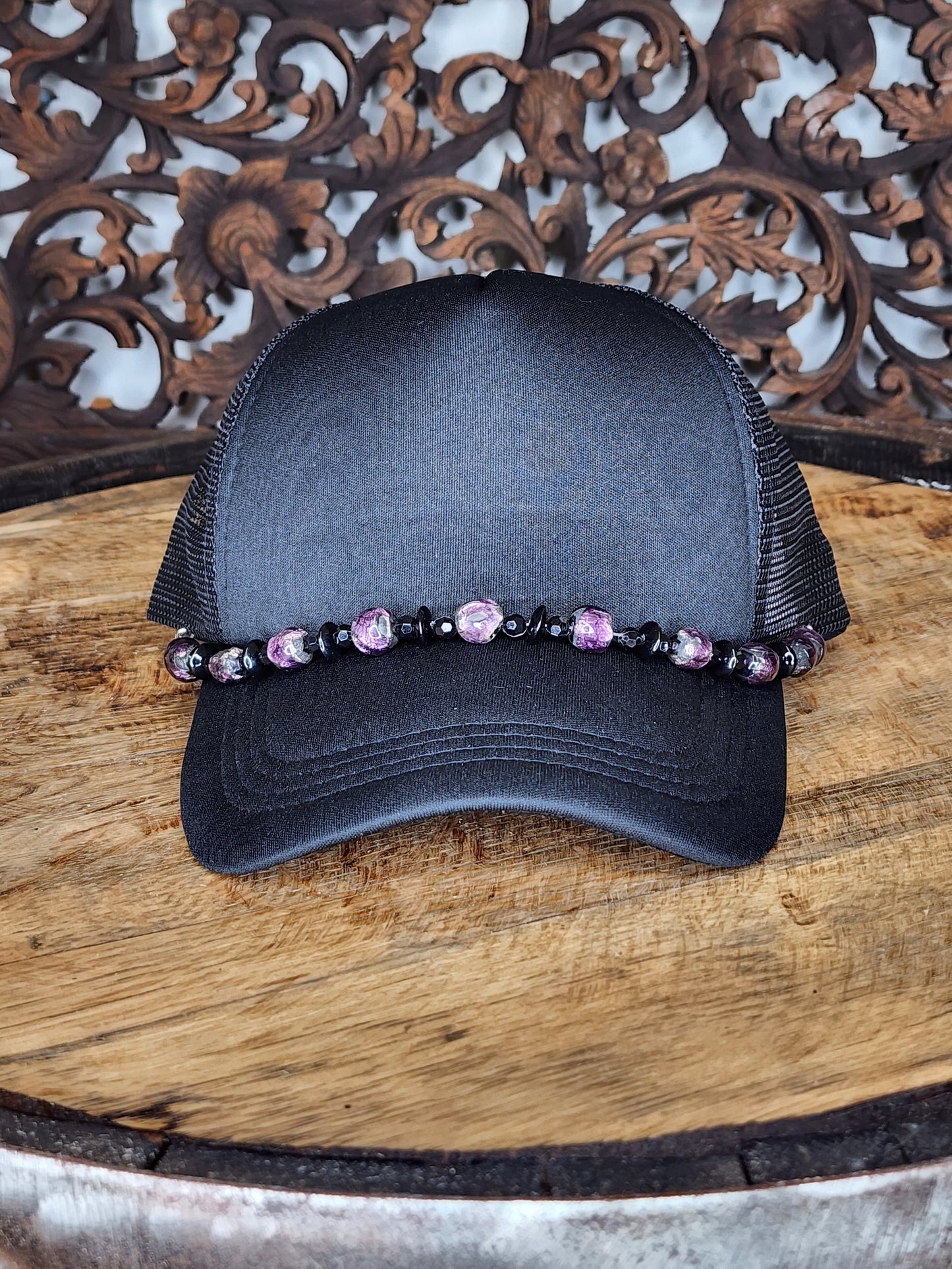 Trucker Hat with Hat Chain Black/Purple Lg