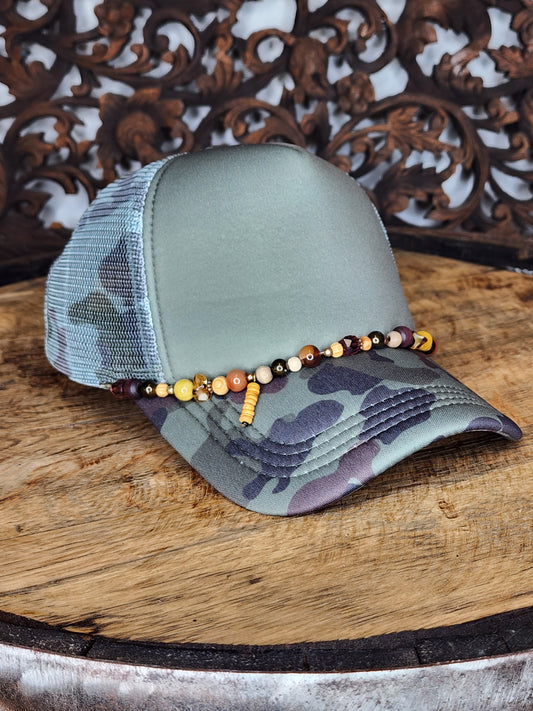Trucker Hat with Hat Chain Green/Brown Camo