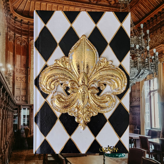 Blank Journal: Fleur de lis with harlequin pattern